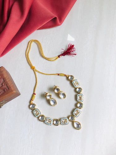 Blue Polki Necklace Set